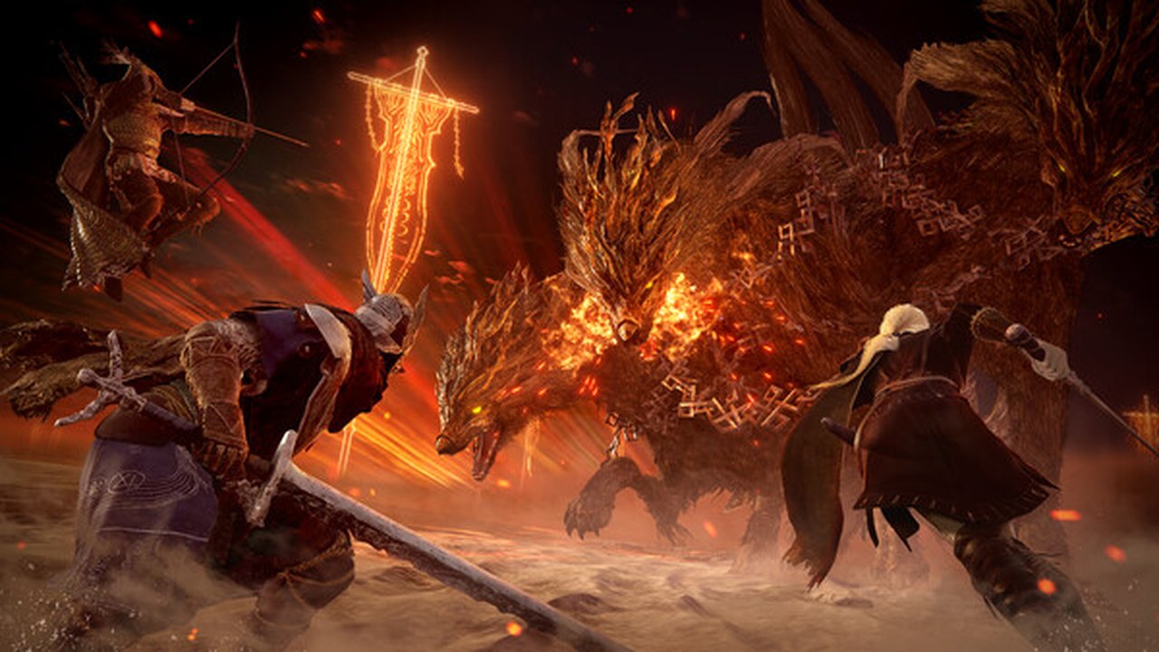 Kliff faces a corrupted dragon boss in a burning ruin — boss