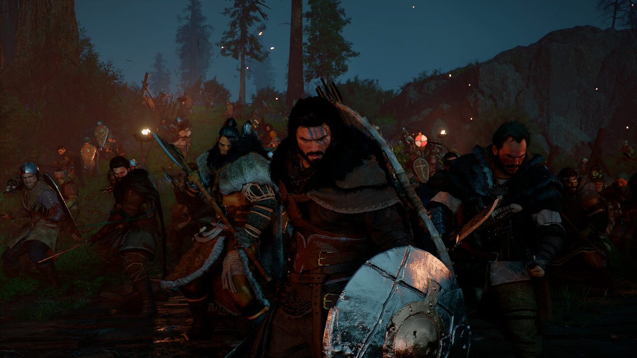 The Greymane mercenary company at camp — most early quests t