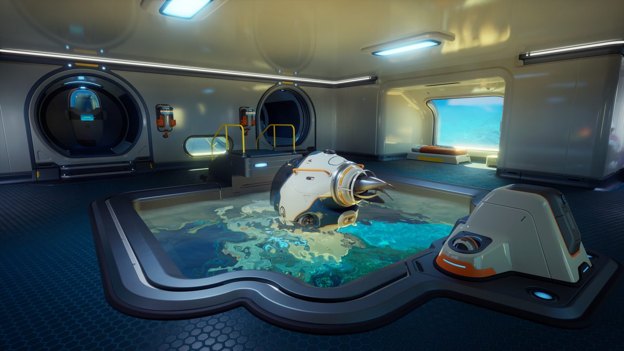 Subnautica 2 Tadpole submersible cruising through coral gardens